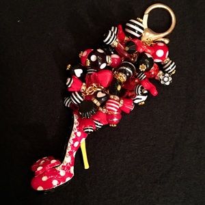 RED POLKA-DOT ENAMEL HIGH HEEL SHOE W/DANGLES!